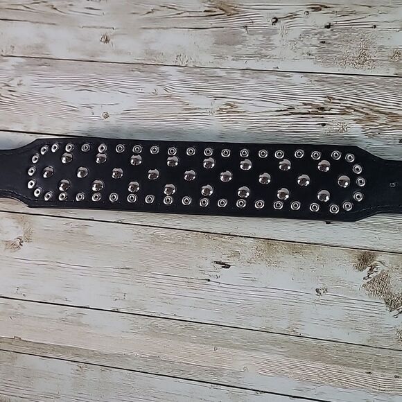 Studded Spiked Dog PU Smooth Black Leather Collar Punk Tough Dog Medium - Picture 8 of 8